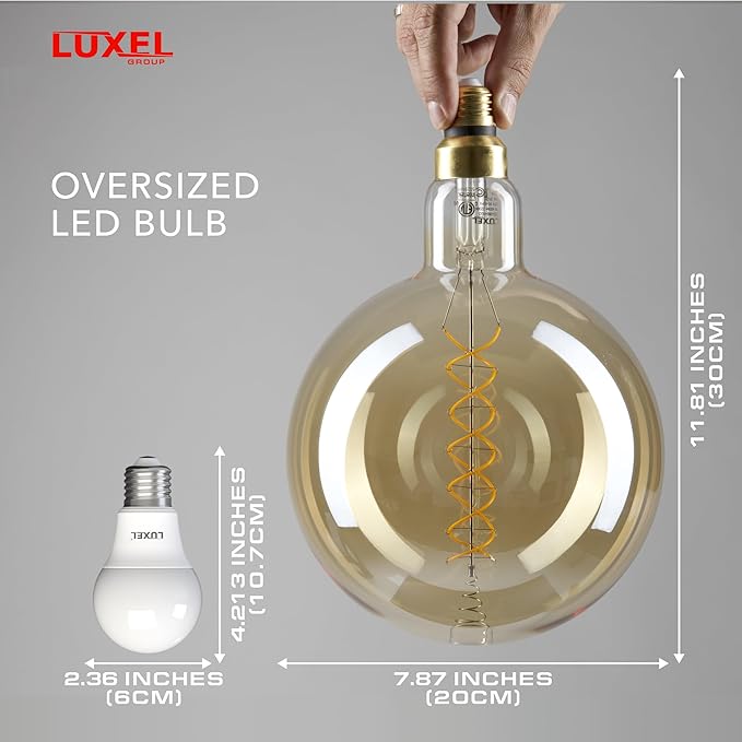 Oversized Edison LED Light Huge Bulb Vintage G63(G200) 7W Equivalent 40W - Dimmable 2200K Warm Amber Glow - 400 Lumens E26 Base - Large Filament Decorative Bulbs - 360° Beam (Golden Glass)