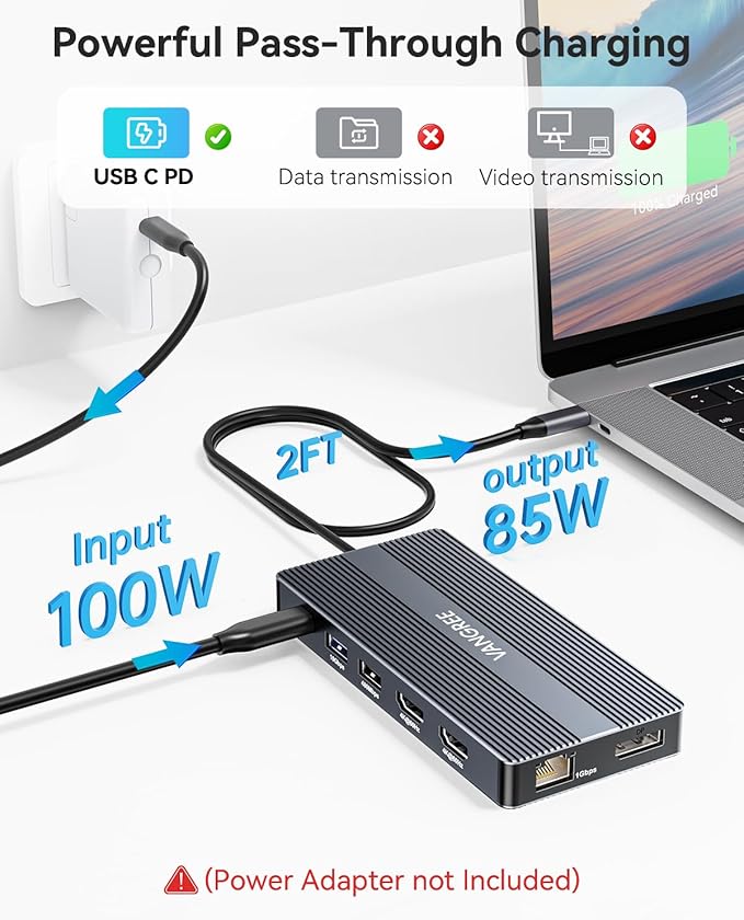 USB C Docking Station, 14 in 1 USB C Hub Multiport Adapter, Triple Display 3 Monitors with Dual 4K@60Hz HDMI+DP, 100W PD, 5xUSB A/C 10Gbps, Ethernet, SD/TF, Audio Ports for Laptop/Lenovo/Dell/HP