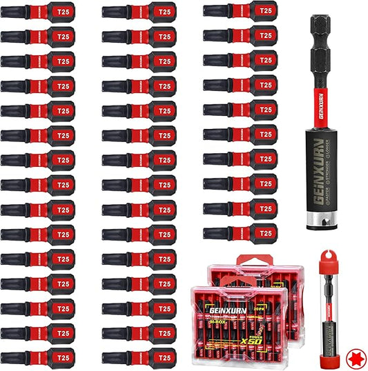 40 Pieces 1 In. T25 Impact Tough Magnetic Screwdriver Bit Set, #25 Torx Head Insert Bits, S2 Alloy Steel Star Bits with 1 Pc Impact Bit Holder and Storage M-Box