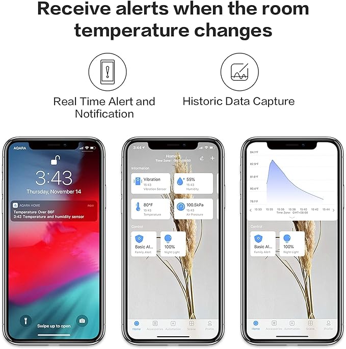 Aqara Zigbee Temperature and Humidity Sensor-3 Pack, Wireless Thermometer Hygrometer for Home Automation, Remote Monitoring, Aqara Hub Required, Compatible with Apple HomeKit, Alexa, Works with IFTTT