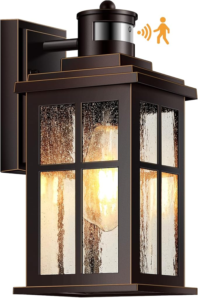 VIANIS Motion Sensor Exterior Lighting Fixtures for House, Oil Rubbed Bronze with Gold Trim Dusk to Dawn Outdoor Porch Light, Waterproof Outdoor Garage Lights Wall Mount, Outside Wall Sconce for Coach