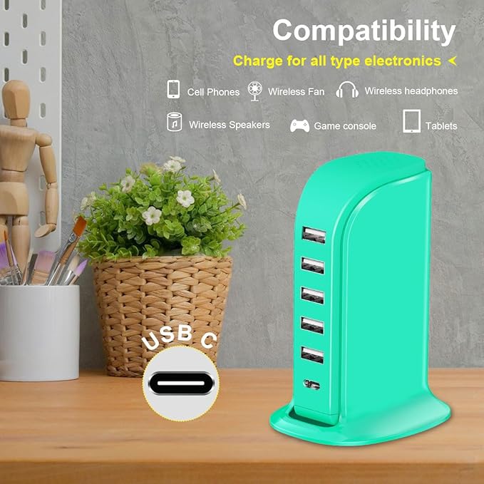 USB Tower Charging Station Upoy, Multiport Chargers for Multiple Devices 40W, Small Charging Hub for Desk, Office, Travel, USB Power Block Adapter for iPhone/Ipad