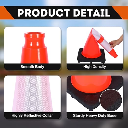 Traffic Safety Cone 28 Inches, with Reflex Collars of Parking Lots, Lane Road Traffic Control Construction Driving Safety Cone 6 Pack