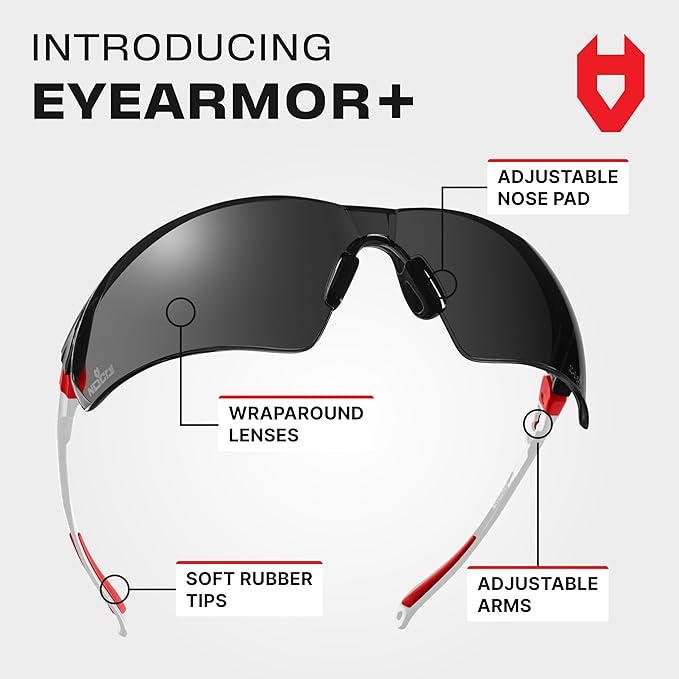 NoCry Safety Sunglasses with Green Tinted Wraparound Lenses; Tinted Safety Glasses for Men and Women with Adjustable Arms & No-Slip Grips; Work Glasses with UV 400 Protection; ANSI Z87.1 Rated