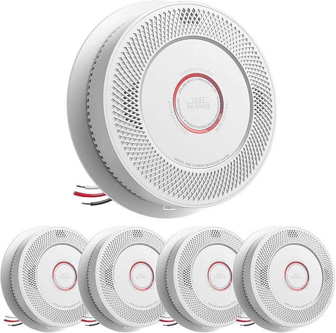 SITERWELL Hardwired Interconnected Smoke and Carbon Monoxide Detector, 10 Year Product Life Alarm Smoke Carbon Monoxide Detector with 2 AA Batteries Back Up, Smoke and CO Detector Voice Alert,5 Pack