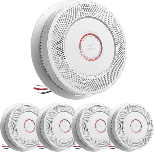 SITERWELL Hardwired Interconnected Smoke and Carbon Monoxide Detector, 10 Year Product Life Alarm Smoke Carbon Monoxide Detector with 2 AA Batteries Back Up, Smoke and CO Detector Voice Alert,5 Pack