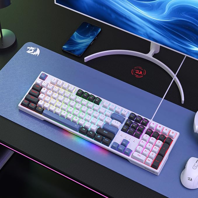 Redragon K668 Wired Gasket RGB Gaming Keyboard, 108 Keys Mechanical Keyboard w/Extra 4 Hotkeys, Upgraded Hot-swappable Socket, Sound Absorbing Foam, Mixed Color Keycaps, Custom Linear Switch