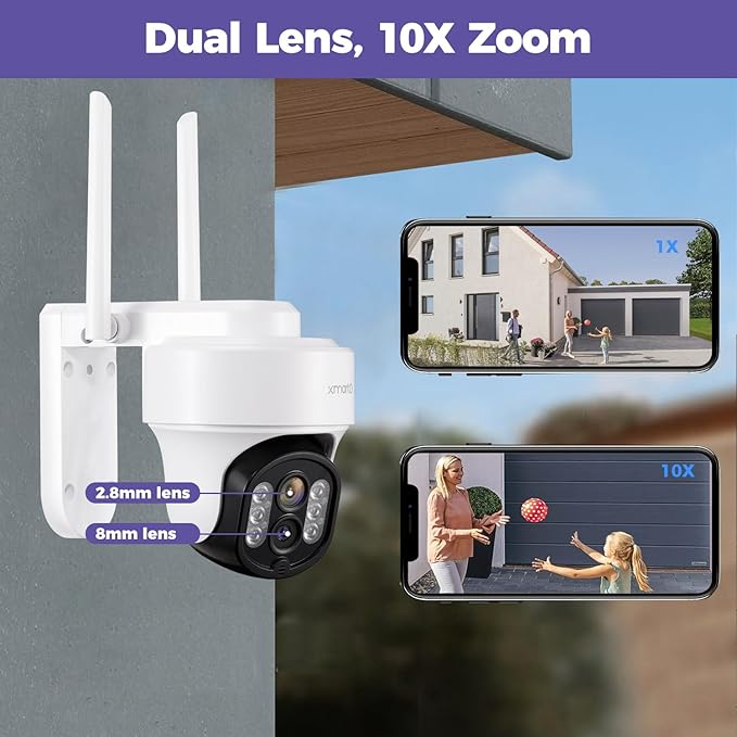 xmartO 16CH 16-Camera WiFi6 Security Camera System Wireless Outdoor/Indoor, 10CH 4K NVR with 4X 2K HD Dual Lens Cameras with Auto Tracking, 1TB HDD (Plug-in 24/7 Surveillance, Long Range WiFi)