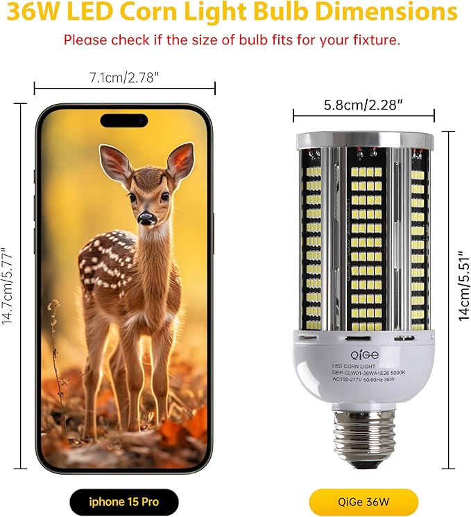 400W Equivalent LED Corn Light Bulb,5040Lumen 5000K 36W Daylight White E26/E27 Medium Base for Indoor Garage Warehouse Factory Workshop Street Backyard New Upgraded