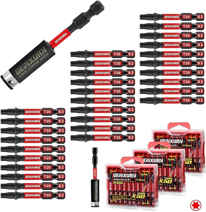 30Pieces 2 In. T20 Impact Tough Magnetic Screwdriver Bit Set, #20 Torx Head Power Bits, S2 Alloy Steel Star Bits with 1Pc Impact Bit Holder and Storage M-Box