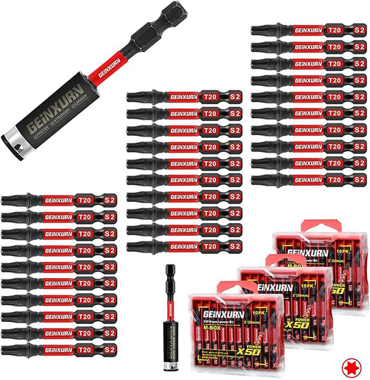 30Pieces 2 In. T20 Impact Tough Magnetic Screwdriver Bit Set, #20 Torx Head Power Bits, S2 Alloy Steel Star Bits with 1Pc Impact Bit Holder and Storage M-Box
