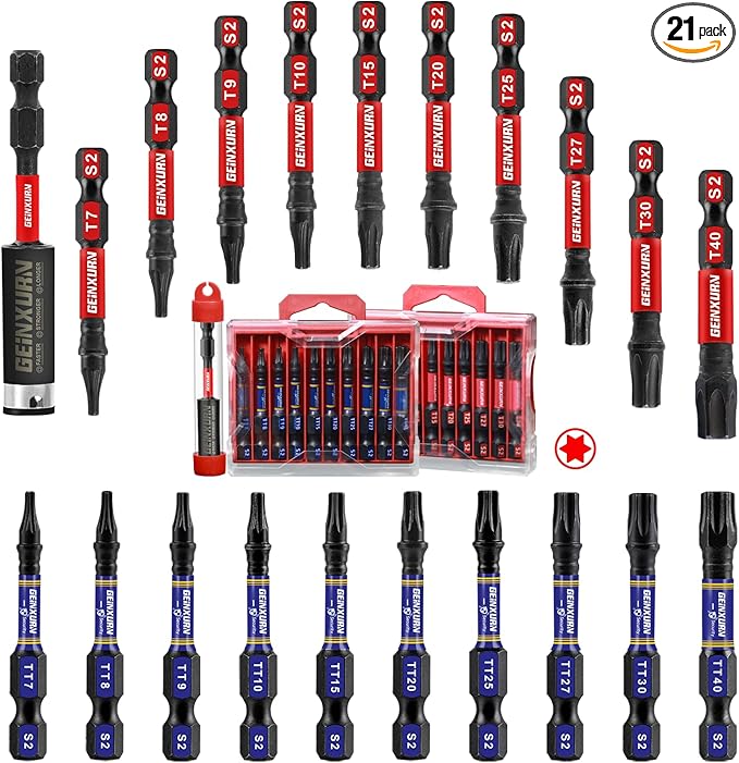 20Pieces 2 In. (T7-T40) Screwdriver Bit Set,Impact Magnetic Multi-Torx Head Bits, S2 Alloy Steel Security Star Bits with 1Pc Impact Bit Holder and Storage M-Box
