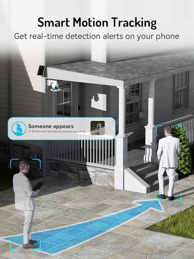 blurams 2K Solar Outdoor Camera Wireless, 360° PTZ Security Cameras Wireless Outdoor with Human Auto Tracking, R/Color Night Vision, Battery Powered, 2.4GHz Only, 2Pack