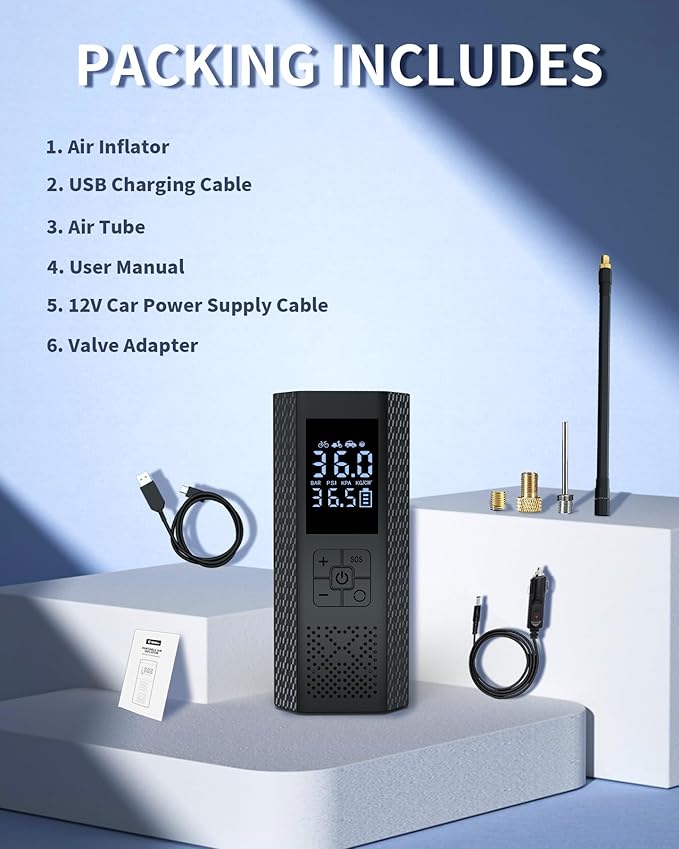 TEMOLA Tire Inflator Portable Air Compressor, 150PSI Portable Air Pump for Car Tires, Car Tire Air Pump Portable with Accurate Pressure LCD Display and LED Light, Cordless Tire Inflator for Cars Bike