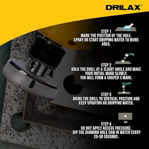 Drilax 5-1/8 inch Diamond Hole Saw for Tile, Glass, Quartz, Granite & Porcelain – 1-1/8" Depth Wet Drill Bit for Floor Drains, Shower Valves, Faucets – Professional & DIY