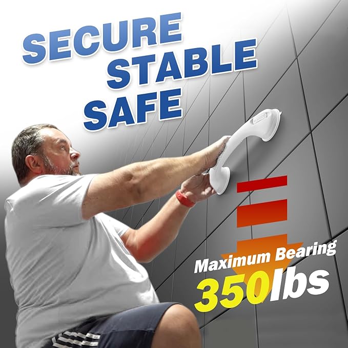 AirTight® Grab Bars for Shower Heavy-Duty (2Pack) 16-Inch ADA Compliant Grab Bar for Seniors Shower Handles for Elderly Suction Handicap Safety Handrail for Bathroom Bathtubs Toilet Tiles White