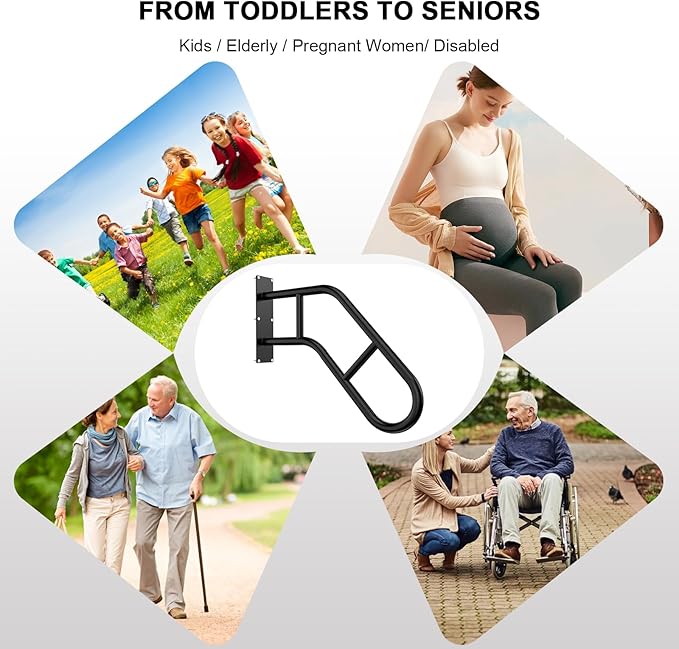 Handrails for Outdoor Steps ，22.8" Stair Railing Indoor1-3 Step, U-Shaped Safety Handrails for Kids, Elderly, Pregnant Women, Disabled(Upgraded U-Shaped handrail)