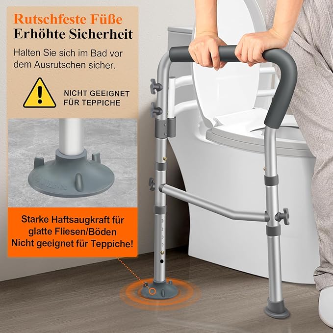 Toilet Safety Rails, Adjustable Handicap Toilet Seat with Handles Over Toilet, Sturdy Toilet Handles for Elderly and Disabled, Stable Toilet Safety Support Rails Frame with Arms for Seniors