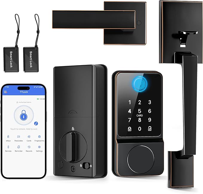Keyless Entry Door Lock with Handle, APP Control Smart Front Set, Keypad Door with Handle, Keypad Deadbolt Auto Lock, Easy to Install, Bluetooth, Oil Rubbed Bronze