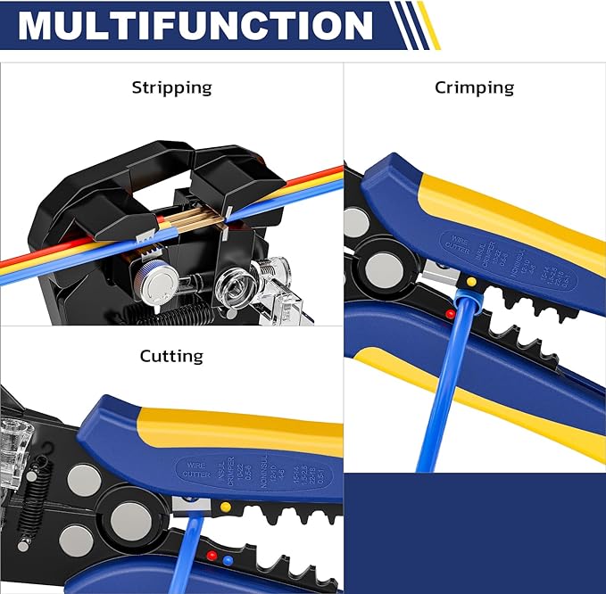 Haisstronica 8PCS Rapid Replace Ratchet Crimping Tool Set with Pressure Regulating, Automatic Wire Stripper Heat Shrink, Non-Insulated, Open Barrel, Solar, Ferrule Connectors