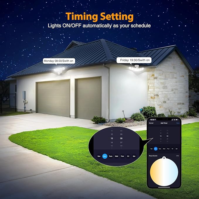 Onforu 5 Heads 120W Smart LED Security Lights Motion Sensor Outdoor, 340° Illumination WiFi Alexa Flood Light 12000LM APP Control, 2700K-6500K Exterior Motion Detector, IP65 Wall Light for Yard, White