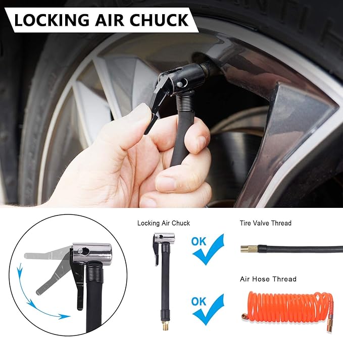 GSPSCN Portable Air Compressor Pump Tire Inflator with Digital Gauge, Heavy Duty Double Cylinder 12V Tire Pump 150 PSI with Tire Repair Kit and Toolbox for Auto,SUV,Off-Road,Truck,Bike