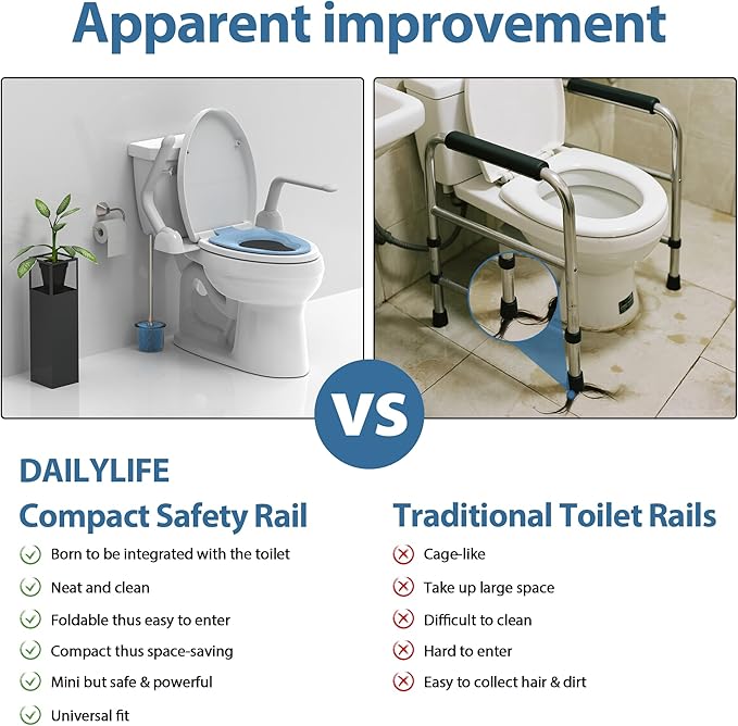 Toilet Safety Rails for Seniors, 480LBS Aluminum Armrest Hand Rail with Foldable Handles, Heavy Duty Toilet Seat Rails for Elderly, Handicap, Pregnant