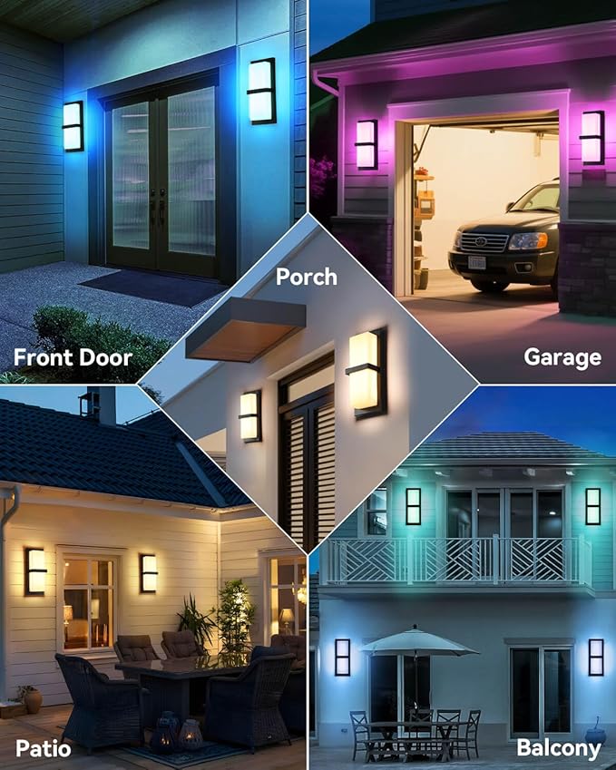 SHIMR Outdoor Wall Lights, Smart Porch Lights 1500LM RGBCW Outdoor Light Fixture, Wi-Fi Control Color Changing Exterior Sconce IP65 Waterproof Antirust, Works with Alexa Google Assistant [ETL Listed]