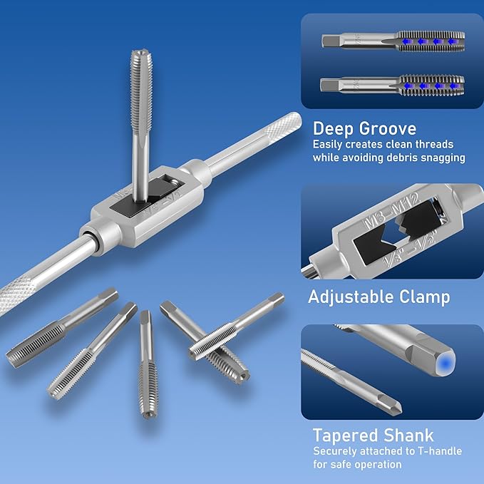 84pc Tap and Die Set in SAE & Metric Sizes, Standard Tap Set and Die Tool Set for Threading and Rethreading Internal and External Threads, M3-M12 Thread Repair Kit