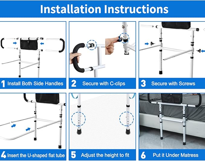 Foldable Bed Rail for Elderly Adults Safety - Adjustable Bed Rails with Support Legs for Seniors, Surgery Patients & Handicap Foldable Bed Rails, Fit Any Bed