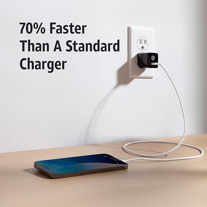 AT&T USB-C Fast Charging Wall Charger Cube Foldable Power Adapter Plug Brick Compatible w/iPhone 15/16/Plus/Pro/Pro Max, Galaxy S25/S24/Plus/Ultra 20W Black
