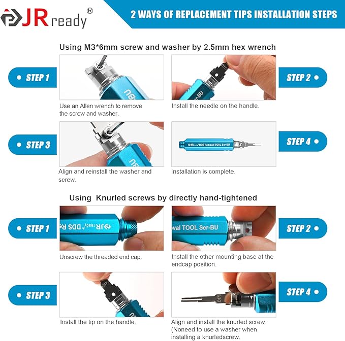 JRready ST5348 10PCS Pin Extractor Tool Kit, Double Tip Replacement Universal Automotive/Computer Repair Terminal Release Tool Kit, Suitable for AMP/Metri Pack/Molex/Deutsch DT DTM DTP Connector