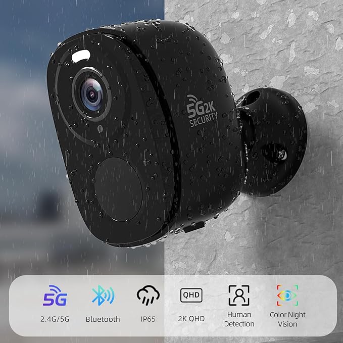Rraycom 5G/2.4G WiFi Security Cameras Wireless Outdoor, 2K Battery Powered AI Motion Detection Siren Alarm Home Indoor Camera,Color Night Vision, 2-Way Talk, IP65 Waterproof, Works/Alexa, Cloud/SD