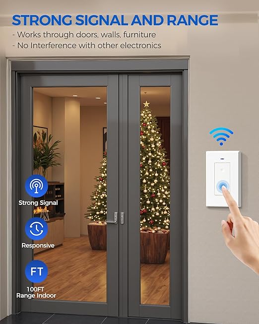 Mini Remote Control Outlet Wireless Light Switch, Programmable and Removable Remote Outlet Switch Kit for Lamps, Fan, Home Appliance, 100ft RF Range, No Wiring, FCC Listed W08RC1106