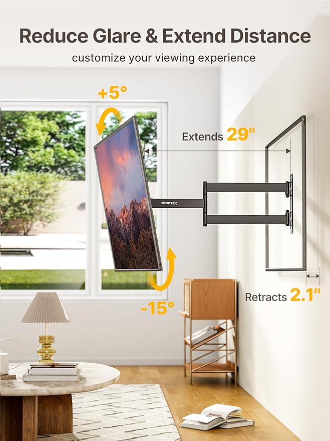 monTEK Long Arm TV Wall Mount for Most 23-65 Inch TVs, 29 Inch Long Extension TV Mount Swivel and Tilt, Full Motion Wall Mount Tv Bracket Fit Max VESA 400 x 400mm, Up to 77 lbs
