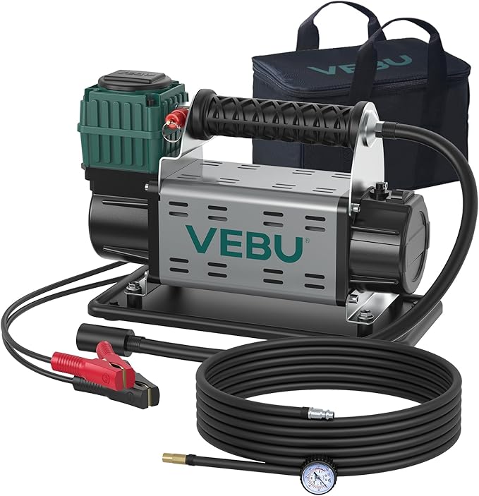 12V Air Compressor, 125PSI Tire Inflator with In-line Pressure Gauge, 5.65CFM Fast Inflation for Off-road Vehicles, Trucks, SUVs, RVs, ATVs, DC Power, Corded Electric