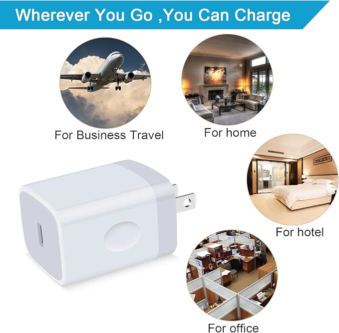 USB C Wall Charger,2Pack 20W PD 3.0 Type C Fast Charger Plug Power Adapter Charging Block for Samsung Galaxy A36/A16 5G/A15/A35/A55/A56/A14/S25 Ultra/S24/S24 FE/S23/S22/S21/S10/iPhone 16e/16/15/14/13
