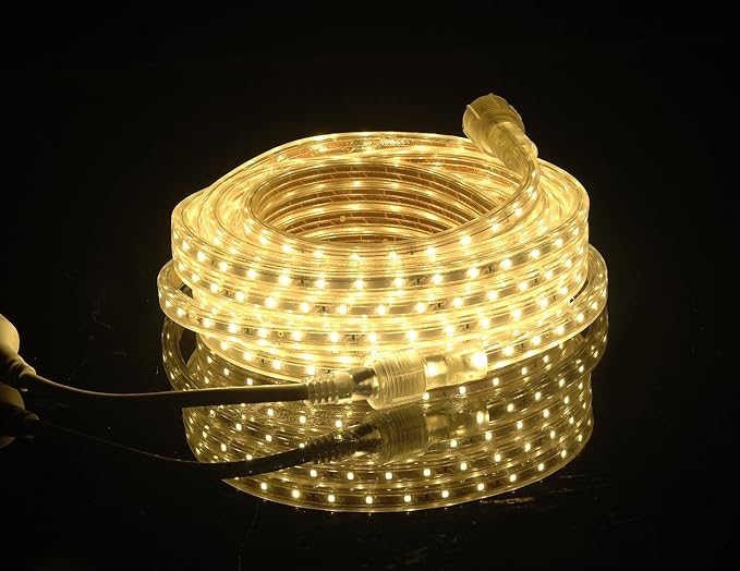 UL Listed, 50 Feet, 5500 Lumen, 3000K Warm White, Dimmable, 110-120V AC Flexible Flat LED Strip Rope Light, 930 Units 3528 SMD LEDs, Indoor/Outdoor Use, Accessories Included, [Ready to use].