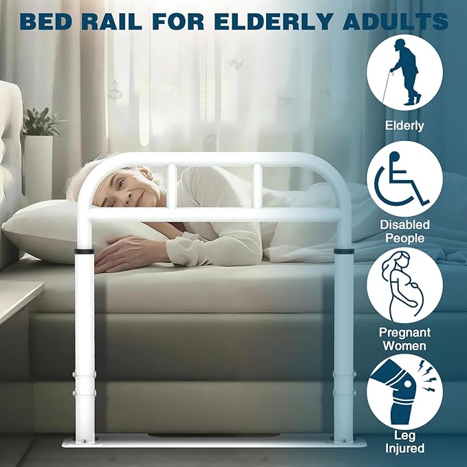 Bed Rail for Elderly Adults Safety, Heavy Duty Bed Rail with 6 Adjutsable Heights, Bed Assist Rail for Seniors, Twin, Queen, King Size Bed (400 LBS Loading, White)