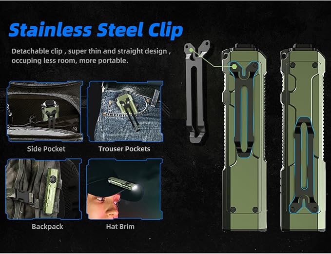 JETBeam E26 EDC Tactical Flashlight 2000 Lumens USB-C Rechargeable with Green Beam,365nm UV and White LED Combo Portable Pocket Lights,Triple Sources for Emergency,Working,stain Detecton(with Battery)