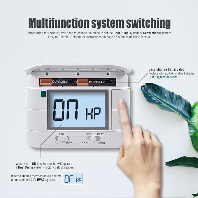 2 Heat/ 1 Cool Non-Programmable Thermostat for Home Heat Pump System and Conventional Single-Stage System, with Room Temperature & Humidity Monitor (White Backlit Screen)