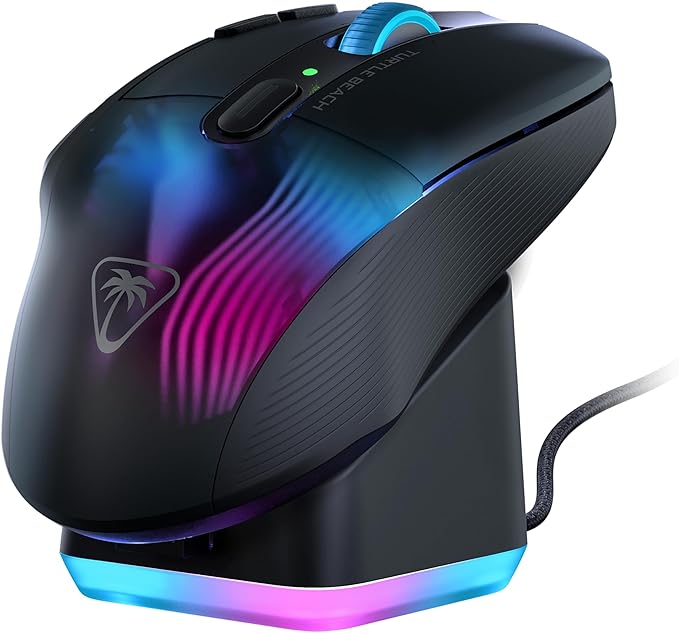 Turtle Beach Kone XP Air Wireless Customizable Ergonomic RGB Gaming Mouse, Bluetooth, 19K DPI Optical Sensor, 100-hour Battery & Charging Dock, 29 Programmable Inputs & RGB Lighting, 4D Wheel – Black