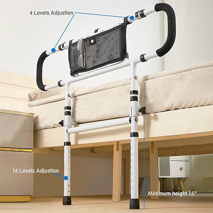 Foldable Bed Rail for Elderly Adults Safety - Adjustable Bed Rails with Support Legs for Seniors, Surgery Patients & Handicap Foldable Bed Rails, Fit Any Bed