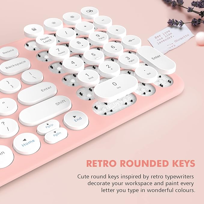 Wireless Keyboard and Mouse Combo, XTREMTEC Cute Compact -Size Pink Retro Round Keycap, Ultra Thin Quiet 2.4GHz Retro Kawaii Keyboard for Mac/PC/Laptop (Sakura Pink)