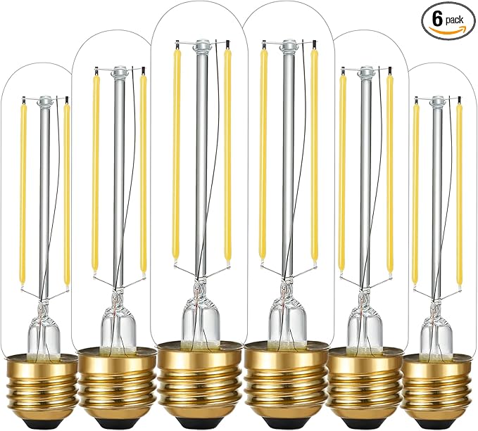 LiteHistory E26 LED Bulb 4W Equal 40 Watt Light Bulbs Daylight 5000K E26 Edison Bulb AC120V 400lm Dimmable 5 Inch T10 led Bulb Tubular for Rustic Pendant,Chandeliers,Wall sconces Pack of 6