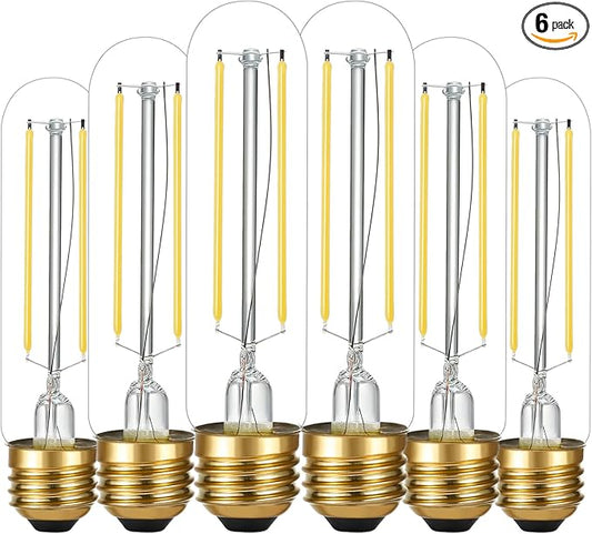LiteHistory E26 LED Bulb 4W Equal 40 Watt Light Bulbs Daylight 5000K E26 Edison Bulb AC120V 400lm Dimmable 5 Inch T10 led Bulb Tubular for Rustic Pendant,Chandeliers,Wall sconces Pack of 6