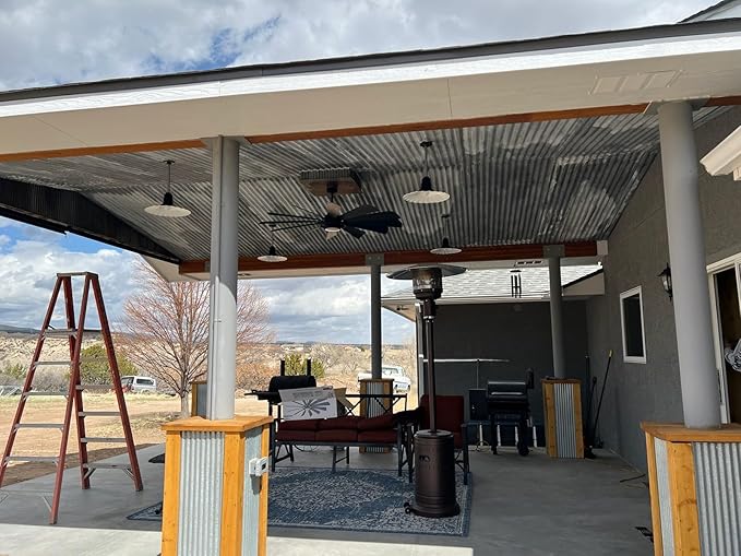 Steel Lighting Co. Eagle Rock Pendant | Ceiling Mounted Light | 16 inch Radial Wave | Black Cord | Heavy Duty Steel Retro Farmhouse Style Made in America | Galvanized Exterior/Galvanized Interior