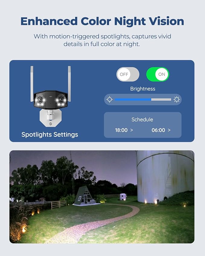 REOLINK 4K WiFi Security Camera with 180° Ultra-Wide Angle, 2.4/5GHz Plug-in Outdoor Camera, Smart Human/Vehicle/Animal Detection, Color Night Vision, Two-Way Talk, DC 12V/2A, Duo 2 WiFi