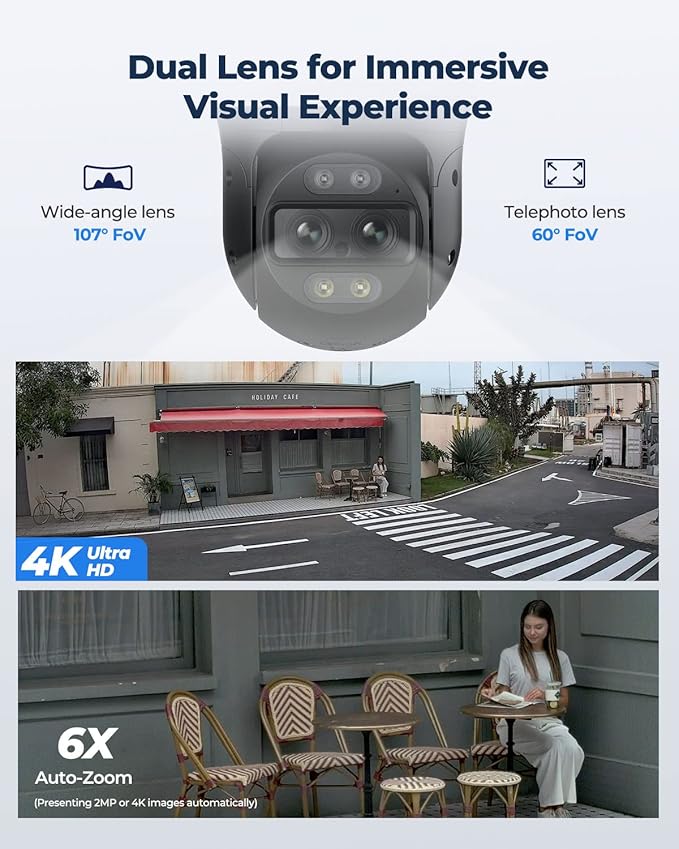 REOLINK PTZ Security Camera System 4K, IP PoE 360 Camera with Dual-Lens, Auto 6X Hybrid Zoomed Tracking, 355 Pan & 90 Tilt, Outdoor Surveillance, AI Detection, TrackMix PoE