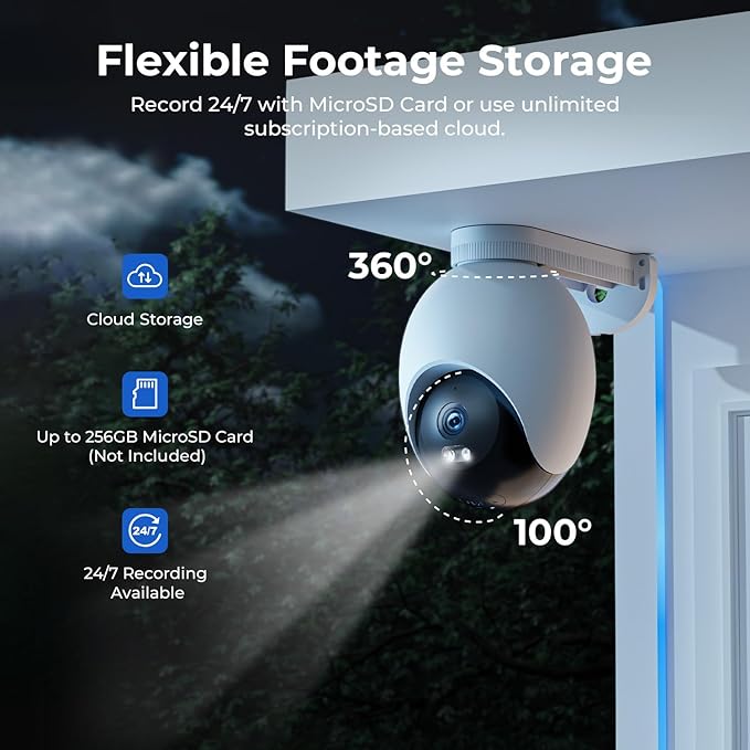 IMILAB EC6 3K Plug-in Security Camera Outdoor: Camera for Home Security w/Spotlight 360° Rotating Surveillance, Auto-Tracking Frontdoor/Backyard Cam, 2.4Ghz WiFi, 24/7 Recording, No Monthly Fee